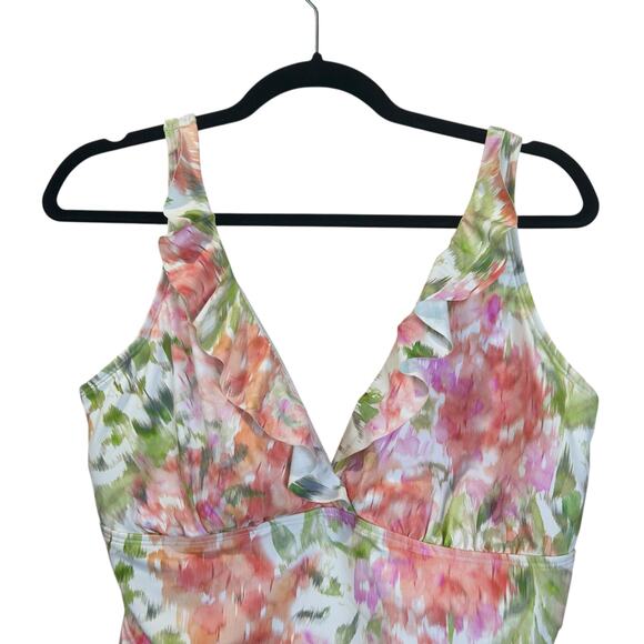 Lauren Ralph Lauren Floral Ruffle Plunge One Piece Swimsuit Women’s 16 NWT - Picture 6 of 10